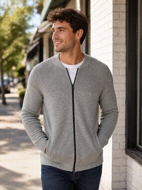 Zara Man Gray Knit Zip Front Sweater Jacket Size L